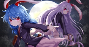 Rating: Safe Score: 0 Tags: seiran reisen_udongein_inaba 鈴仙•優曇華院•因幡 清蘭 blue_hair purple_hair red_eyes User: tvkdm