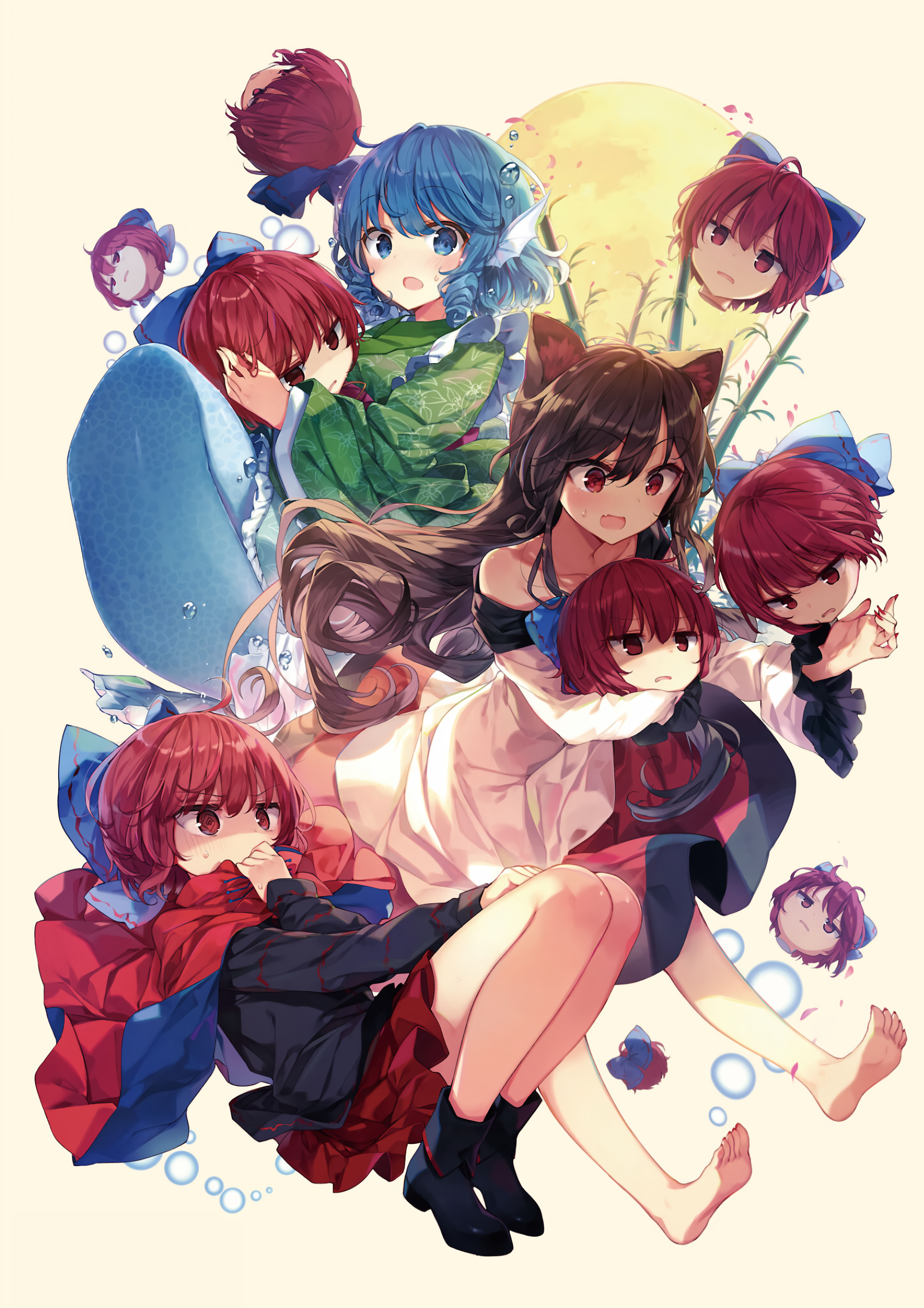 赤蛮奇 Wakasagi Hime わかさぎ姫 Imaizumi Kagerou 今泉影狼 Brown Hair Red Hair Blue Hair Red Eyes Blue Eyes Sekibanki Touhoubooru